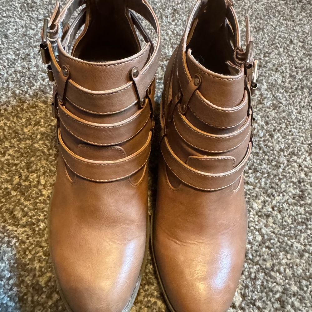 Madden Girl Tan Multi-Strap Ankle Booties